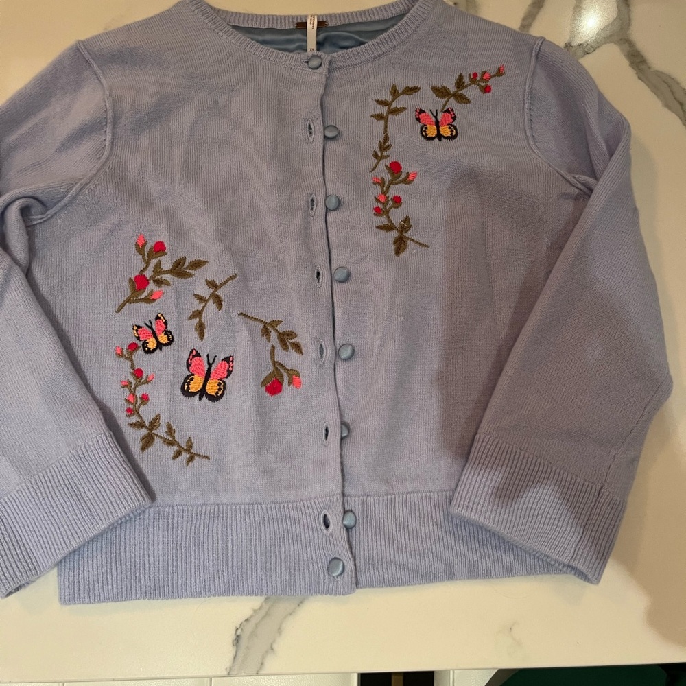 Free People Lavender Cardigan with Butterfly Embroidery